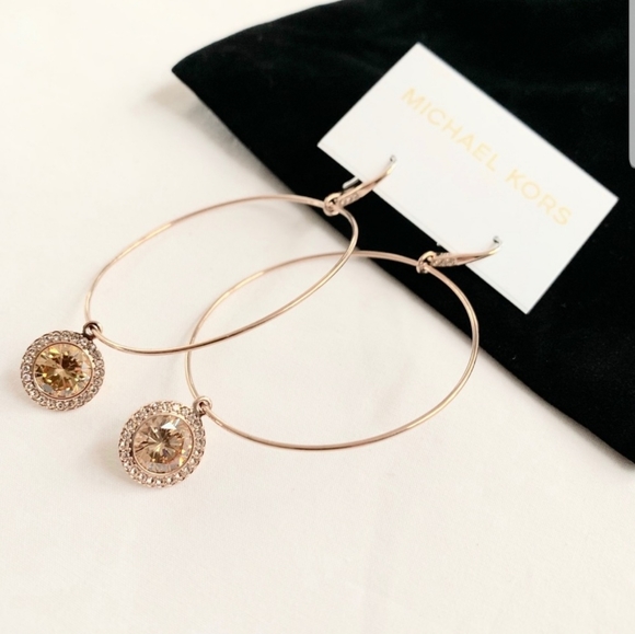 Michael Kors Jewelry - NWT authentic MK rosegold tone charm hoop earrings